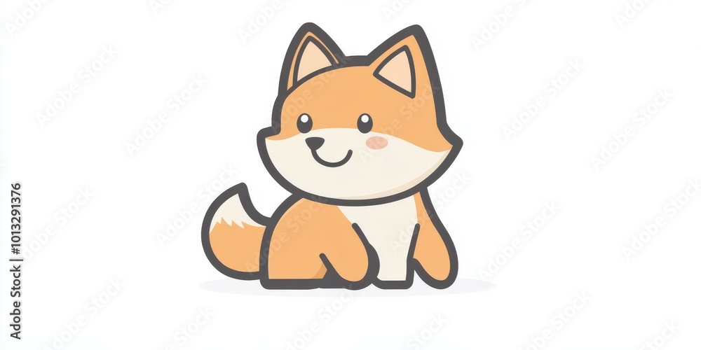 Fototapeta premium Cute cartoon wolf icon with bright colors and a cheerful expression