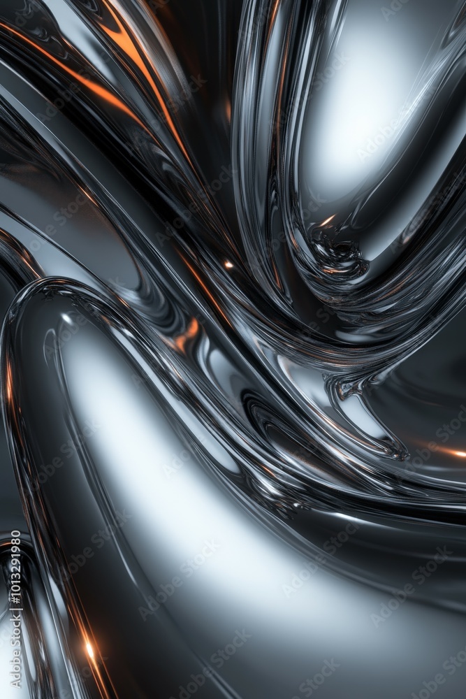 Futuristic metallic surface with smooth, flowing curves reflecting light Futuristic metallic surface with smooth, flowing curves reflecting light