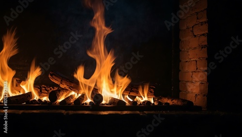 Silhouette of a fireplace with flames.