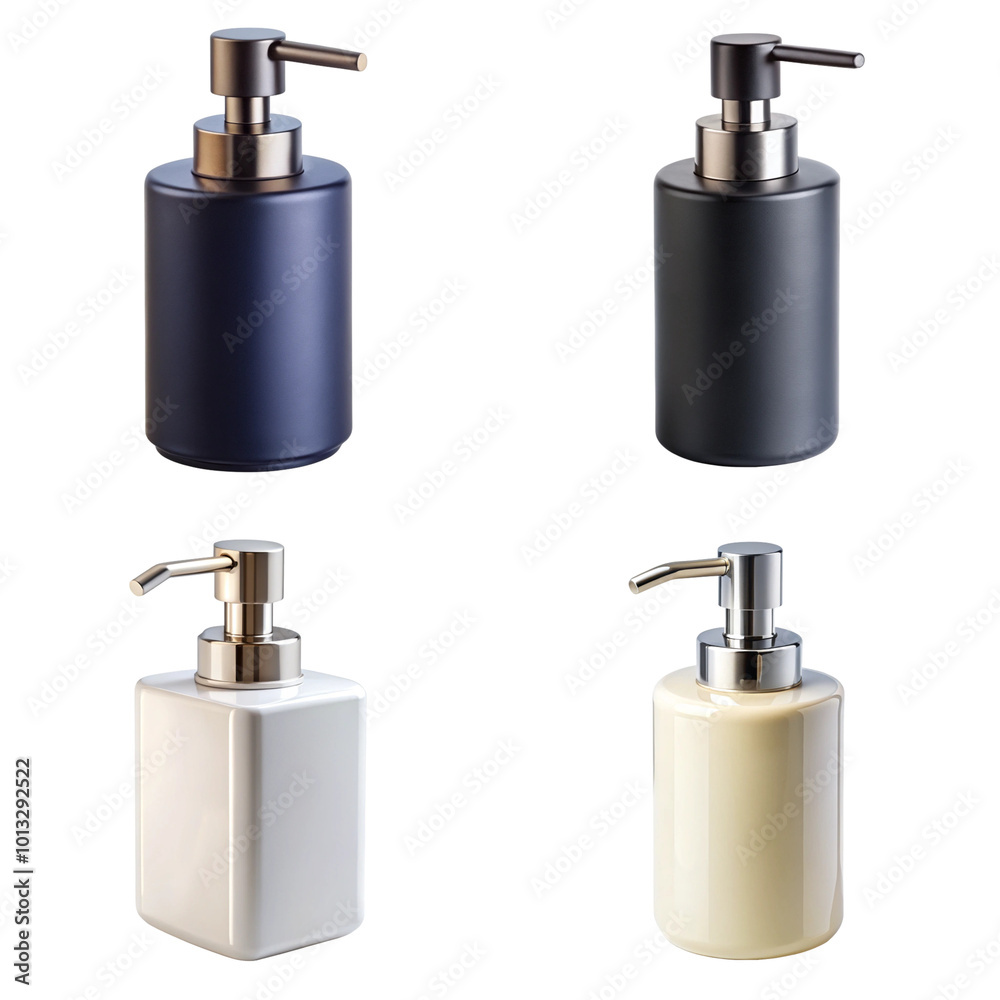 Matte ceramic soap dispensers isolated on transparent background bundle set Matte ceramic soap dispensers isolated on transparent background bundle set