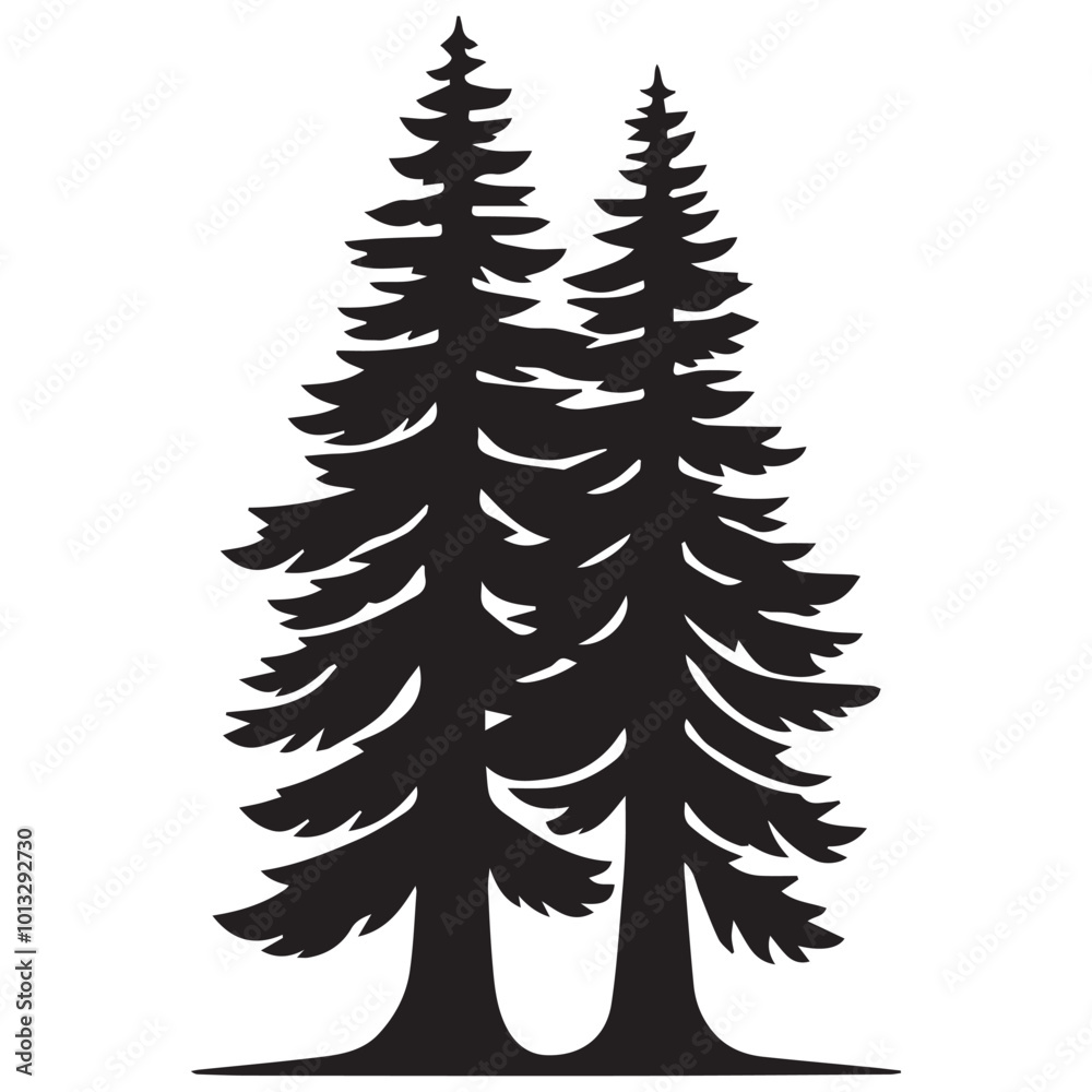 Obraz premium Redwood Tree Vector illustration in black and white - Sequoioideae Plant Silhouette Design 