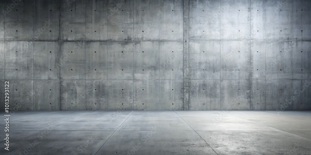 Large grey concrete wall and floor create an ideal backdrop for modern design projects, offering a spacious canvas Large grey concrete wall and floor create an ideal backdrop for modern design projects, offering a spacious canvas