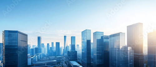 Aerial View of City Skyline with Skyscrapers and Buildings