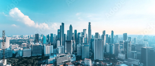 Aerial View of City Skyline with Skyscrapers and Buildings