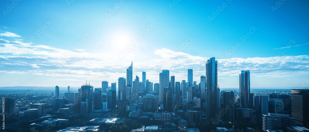 Naklejka premium Aerial View of City Skyline with Skyscrapers and Buildings
