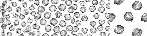 A sketch-style illustration of chickpeas with a seamless pattern.