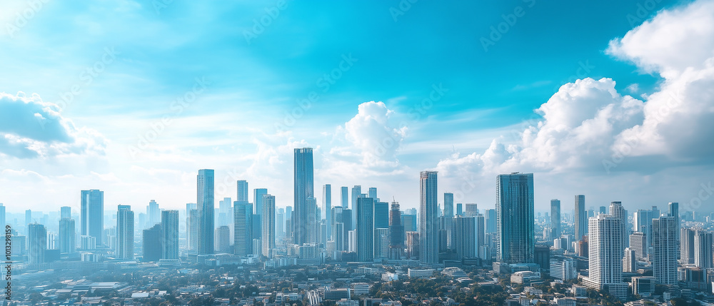 Aerial View of City Skyline with Skyscrapers and Buildings Aerial View of City Skyline with Skyscrapers and Buildings