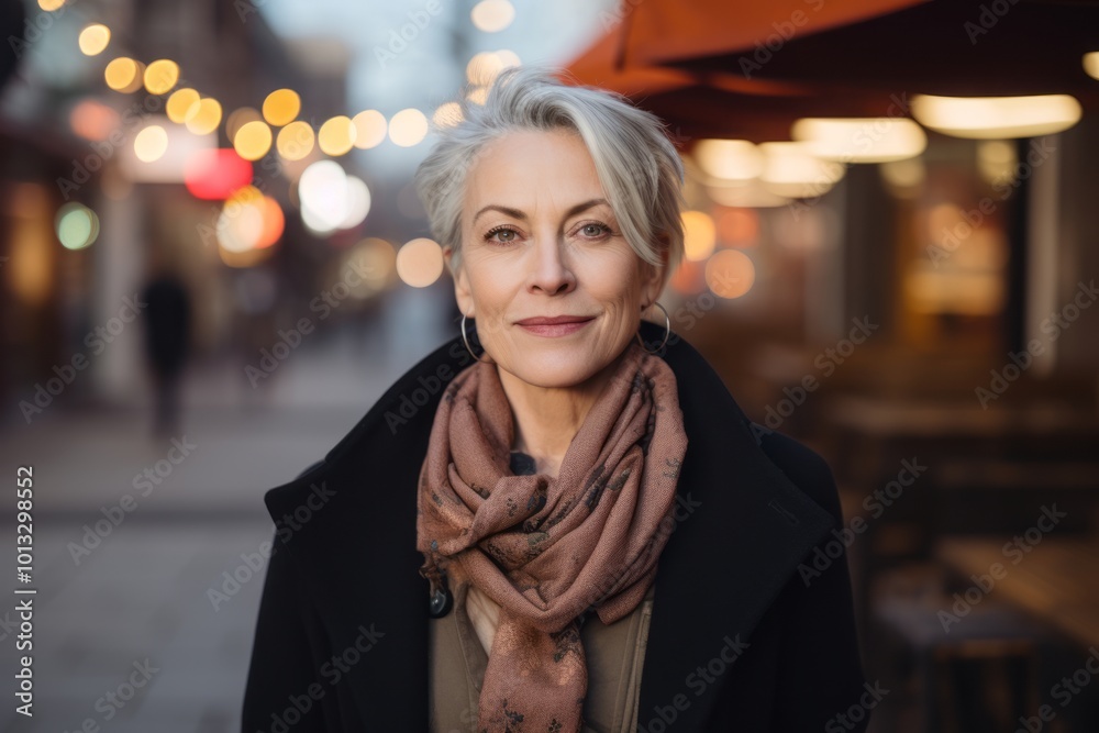Portrait of a beautiful mature woman in a city street on a winter evening Portrait of a beautiful mature woman in a city street on a winter evening