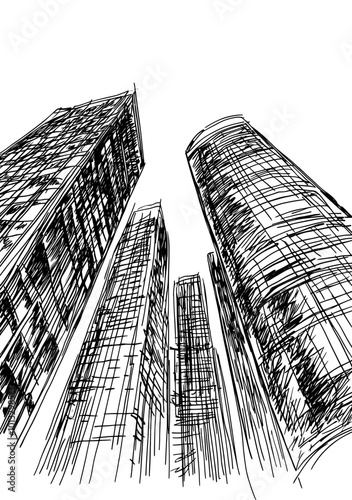 Architecture sketch of a modern abstract city with skyscrapers and tall buildings