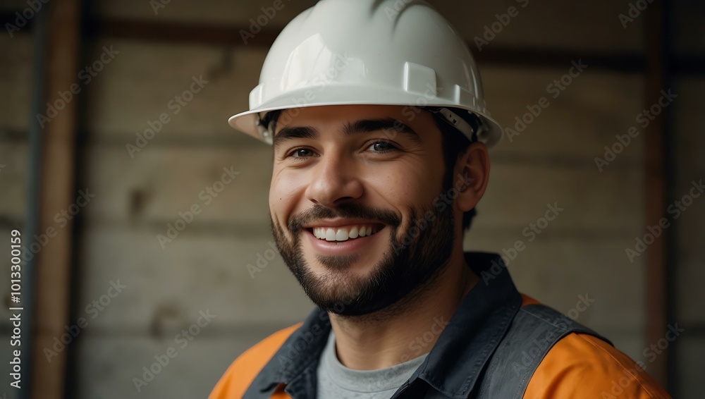 Smiling construction worker in a hard hat. Smiling construction worker in a hard hat.