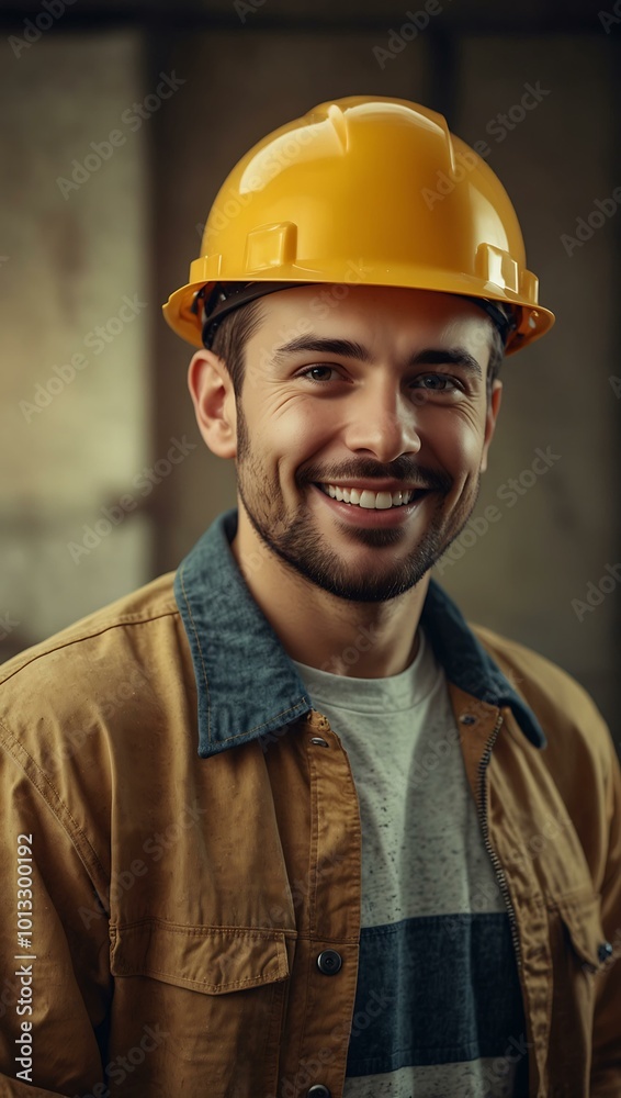 Smiling construction worker in a safety helmet. Smiling construction worker in a safety helmet.