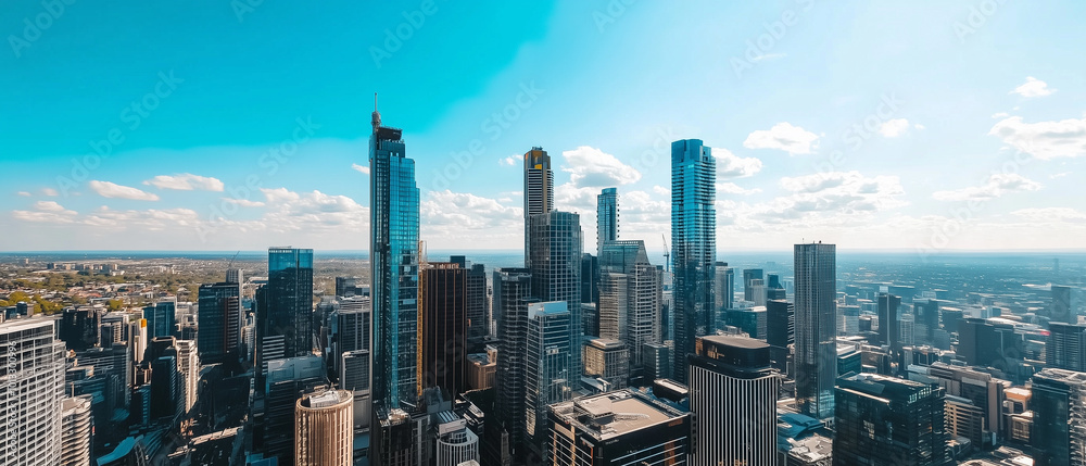 Fototapeta premium Aerial View of City Skyline with Skyscrapers and Buildings