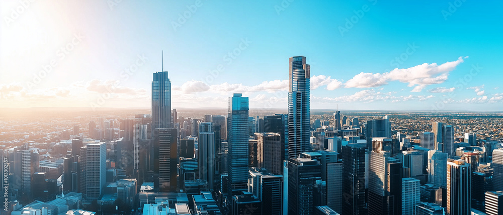 Fototapeta premium Aerial View of City Skyline with Skyscrapers and Buildings