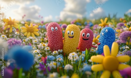 Beneficial probiotics bacteria characters promoting gut health, depicted as friendly and amusing, symbolizing health supplements for gastrointestinal wellness and a positive, Generative AI