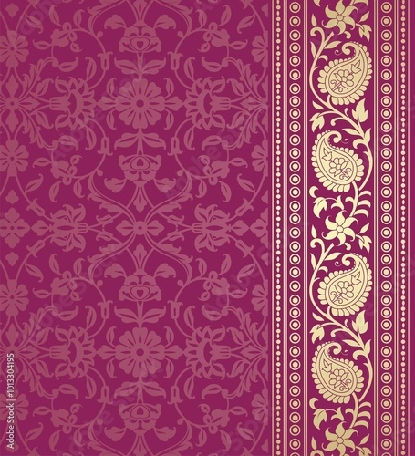 wedding card design, traditional paisley floral pattern , royal India	