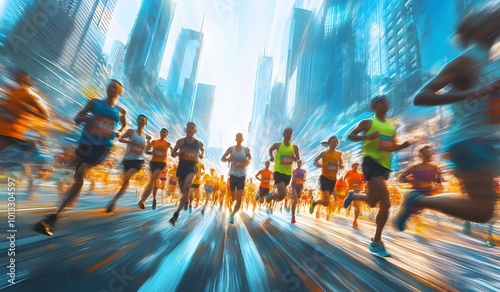 Blurred motion of runners in a city marathon