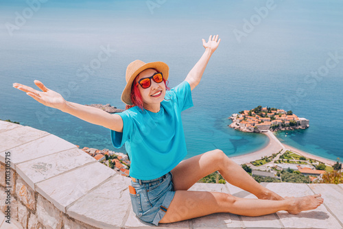 Woman on a journey through Montenegro's picturesque landscapes and historic towns, creating memorable summer experiences. photo