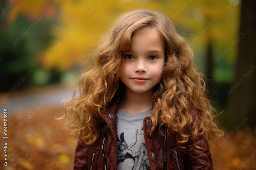 Portrait of a cute little girl with long curly hair in autumn park Portrait of a cute little girl with long curly hair in autumn park