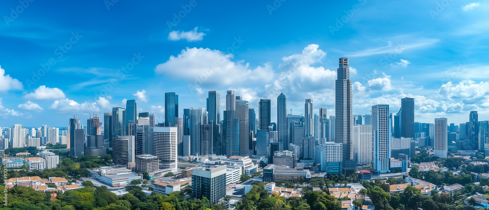 Aerial View of City Skyline with Skyscrapers and Buildings Aerial View of City Skyline with Skyscrapers and Buildings