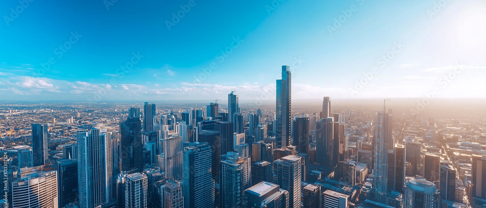 Fototapeta premium Aerial View of City Skyline with Skyscrapers and Buildings