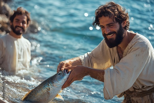 Christianity. Jesus miraculously provides temple tax money from the mouth of a fish. (Matthew 17:24-27)