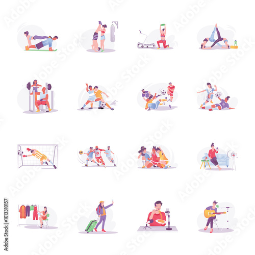 Collection of Workout And Sports Flat Style Illustrations 

