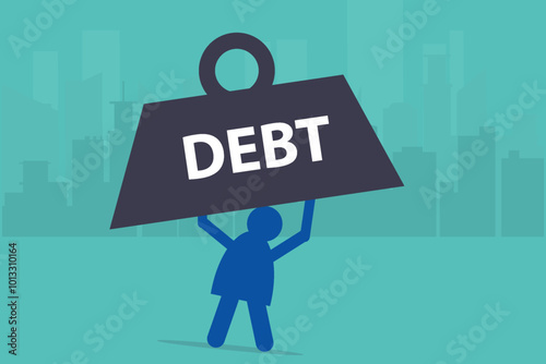 businessman carry heavy debt businessman carrying heavy loan in his head vector illustration concept