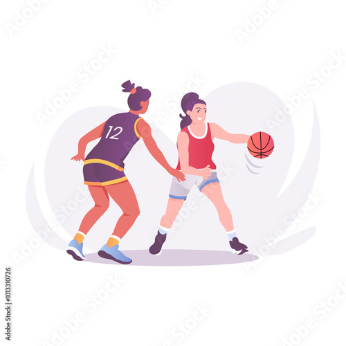 A flat style illustration of playing basketball