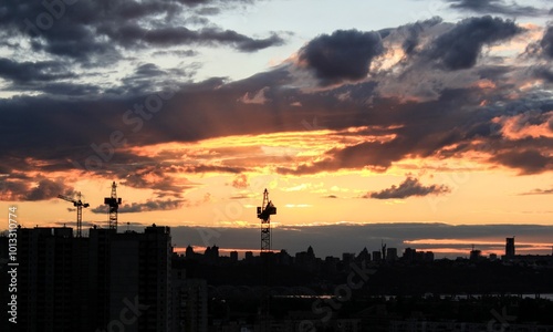 Sunset over Kyiv city, Ukraine