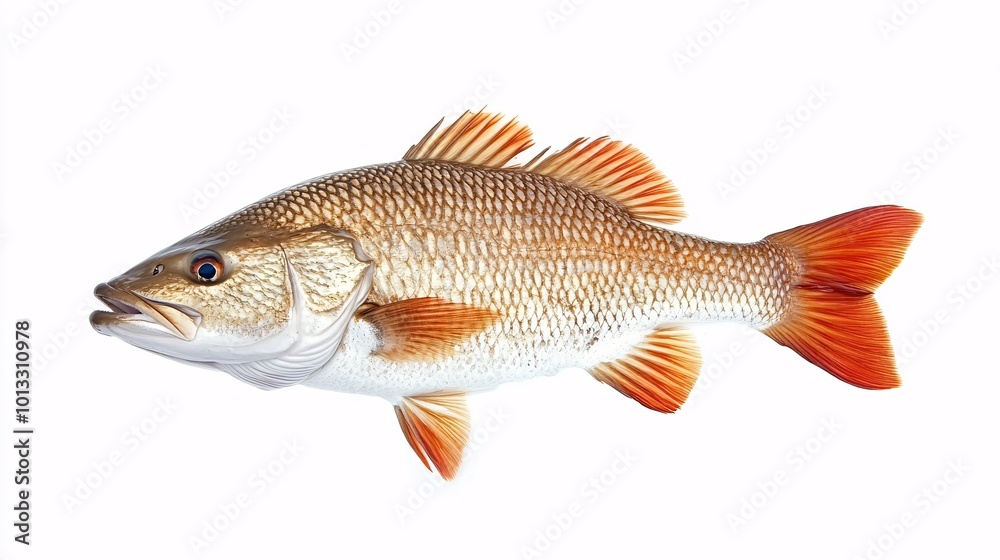Atlantic Ocean Red Drum Fish Isolated on White Background Atlantic Ocean Red Drum Fish Isolated on White Background