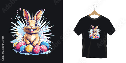 Happy Easter day t-shirt design wit easter egg and carrot