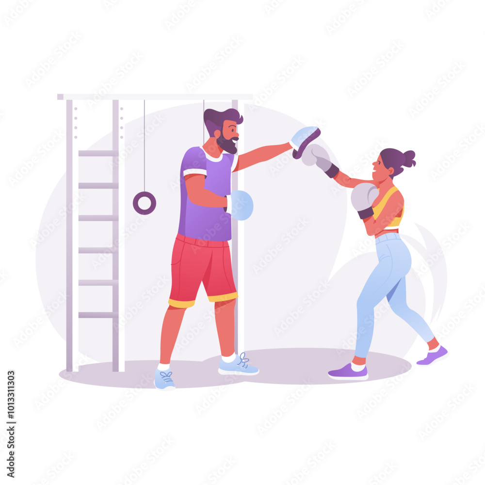 Boxing training illustration in flat style Boxing training illustration in flat style