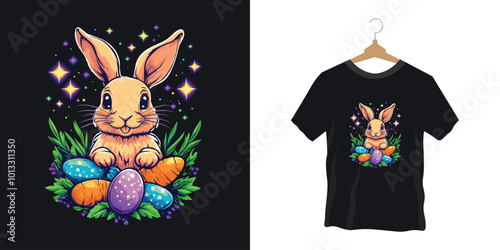 Happy Easter day t-shirt design wit easter egg and carrot
