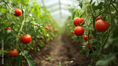 Ripe Tomatoes Growing in Greenhouse