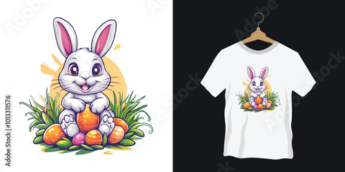 Happy Easter day t-shirt design wit easter egg and carrot
