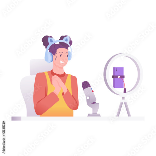 A flat style illustration of vlogger 