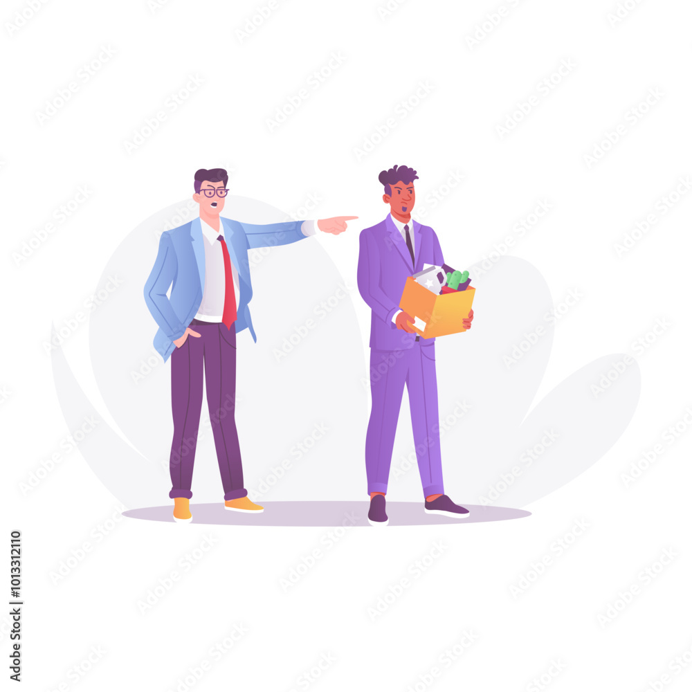 A boss terminated his employee, a flat style illustration A boss terminated his employee, a flat style illustration