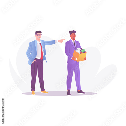 A boss terminated his employee, a flat style illustration 