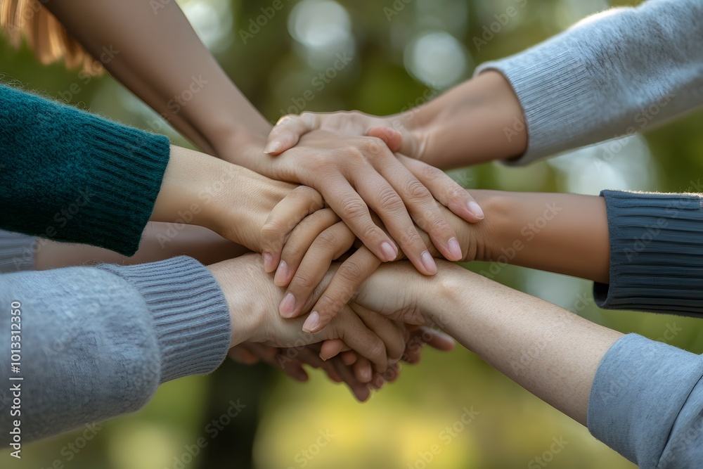 hands coming together in unity and teamwork