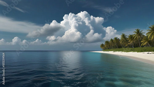 beach with palm trees clouds blue sky