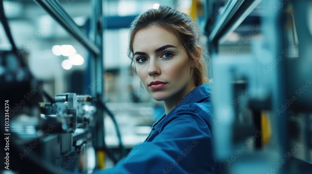 Female Engineer Working in a Factory