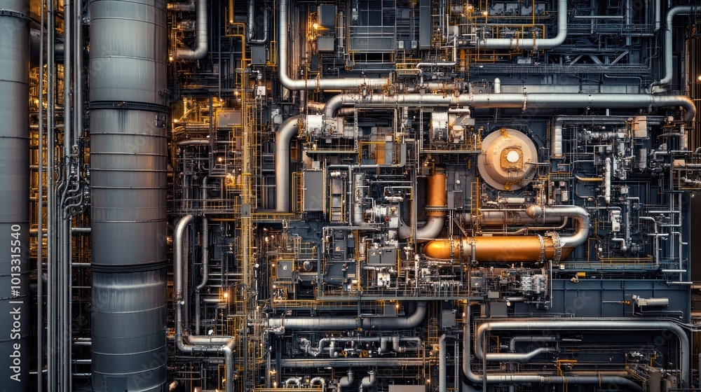 Intricate Network of Pipes and Machinery in an Industrial Facility Intricate Network of Pipes and Machinery in an Industrial Facility