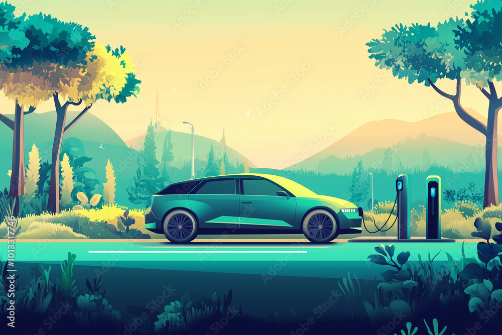 Charging Electric Vehicle Concept Charging Electric Vehicle Concept