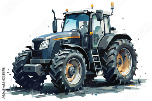 Modern tractor watercolor vector art illustration white background