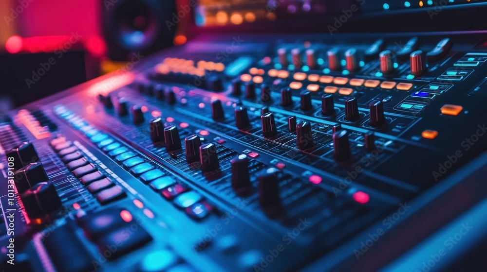 Close-up of a Sound Mixing Console in a Studio Close-up of a Sound Mixing Console in a Studio