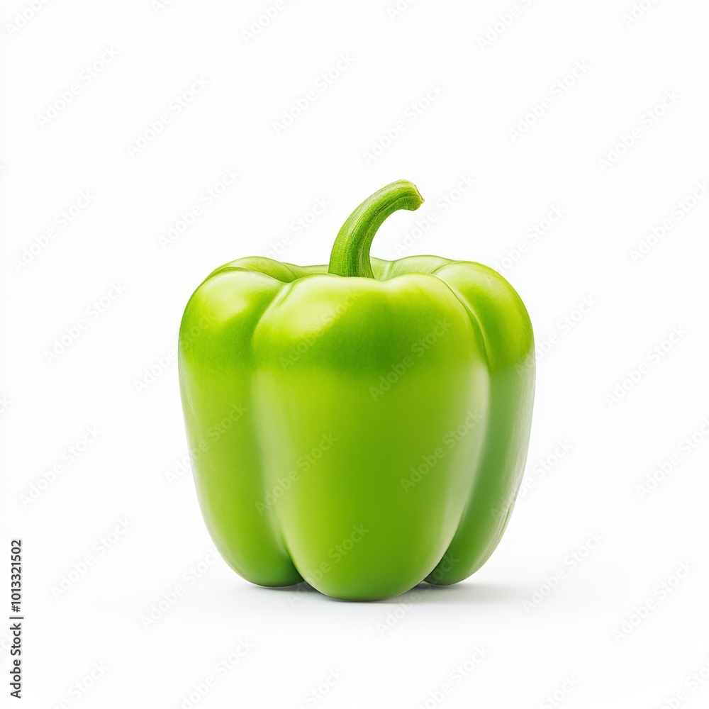 Bright green bell pepper, isolated on a white background, showcasing its fresh, glossy surface and vibrant color. Bright green bell pepper, isolated on a white background, showcasing its fresh, glossy surface and vibrant color.