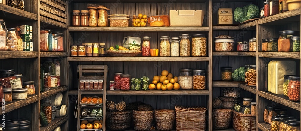 Organized Pantry with Jars and Baskets Organized Pantry with Jars and Baskets