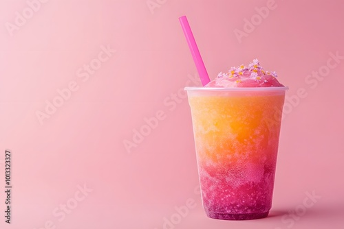 Colorful frozen drink with pink and orange layers