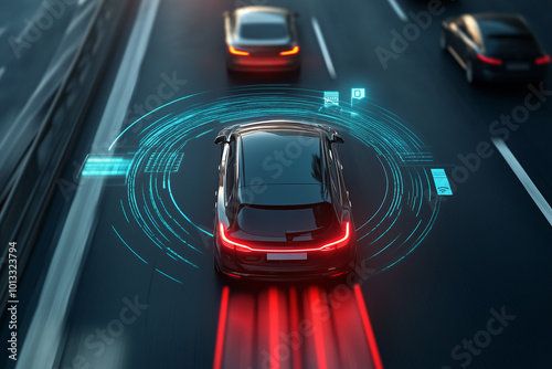 High-Tech Virtual Autonomous Driving Car Concept