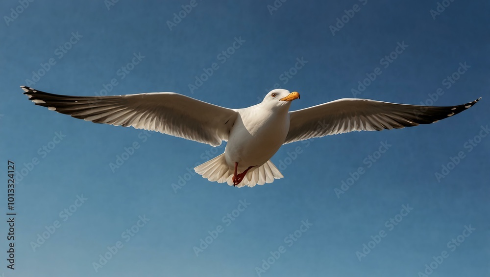 Seagull flying in a clear blue sky. Seagull flying in a clear blue sky.